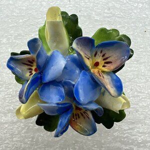 Brooch Cara Staffordshire England Bone China Porcelain Pin Blue Yellow Flower